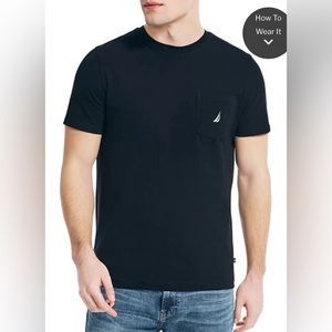 Nautica Men Large Navy Blue Pocket Tee Shirt